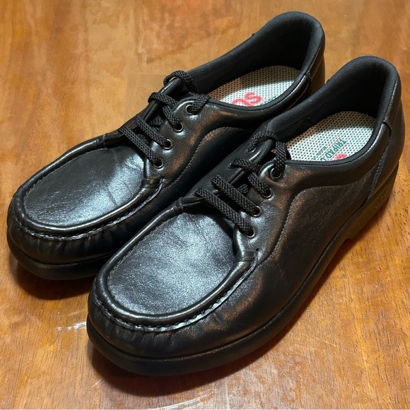 SAS Tripad Comfort Take Time Black Leather Lace Up Oxford Sneaker Shoe Women 9.5 - Picture 1 of 13